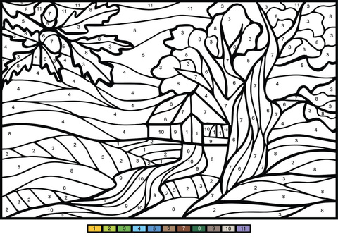 Oak tree color by number free printable coloring pages