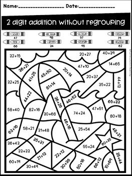 Two digit addition and subtraction with without regrouping color by code