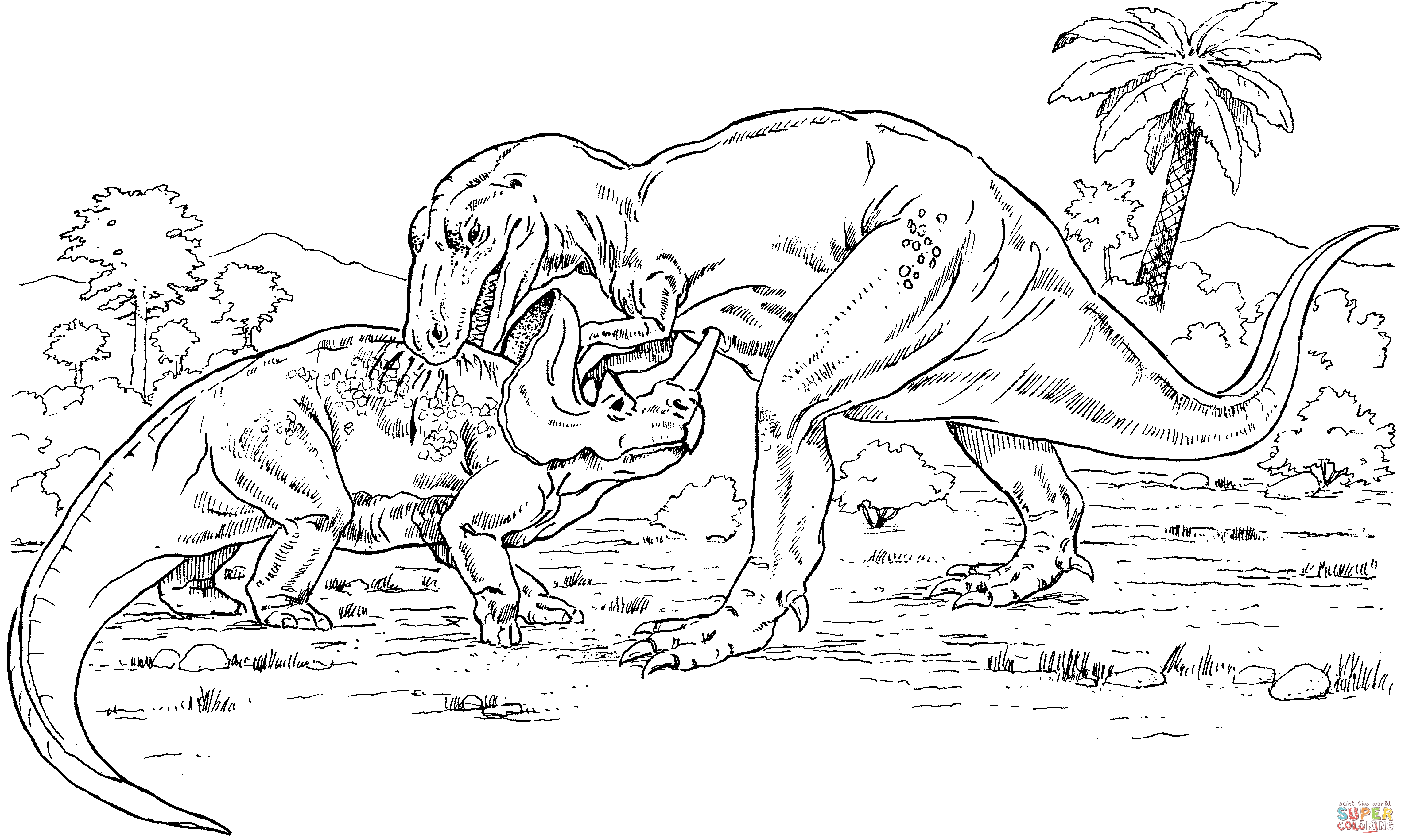 Gorgosaurus vs monoclonius coloring page free printable coloring pages