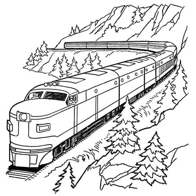 Train with mountain coloring page