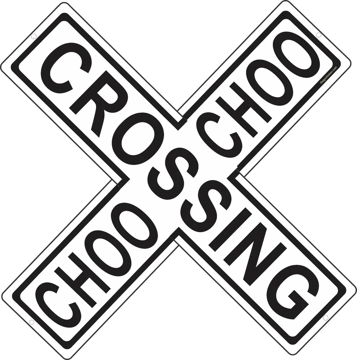 Choo choo crossing crossbuck sign train lootive railroad crossing