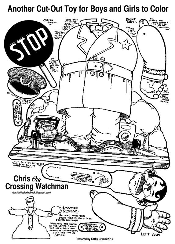 The doll coloring book assemble and color a crosswalk guard