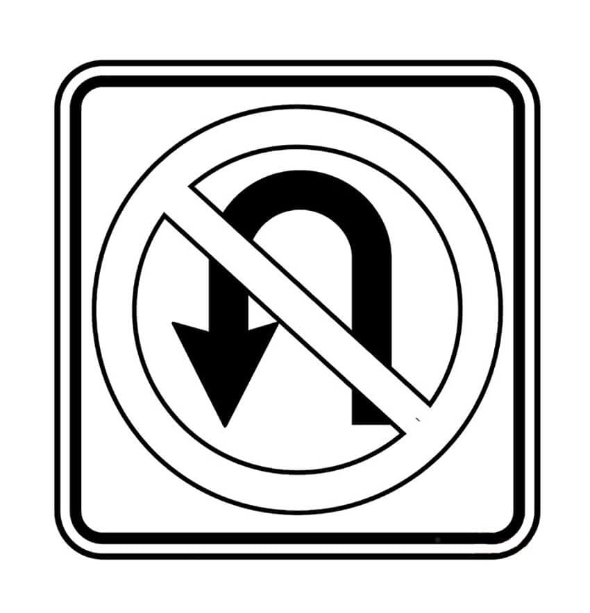 No u turn road sign coloring page