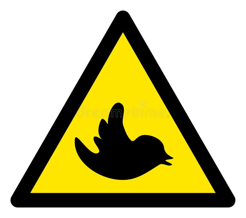 Raster flying bird warning triangle sign icon stock illustration