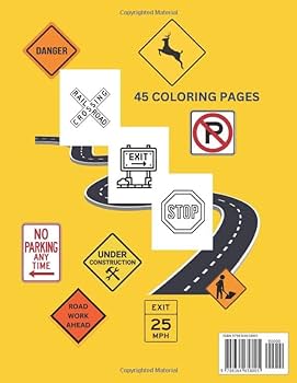 Road sign construction sign railroad sign coloring book kids ages