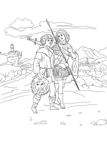 Jonathan and david with head of goliath coloring page free printable coloring pages