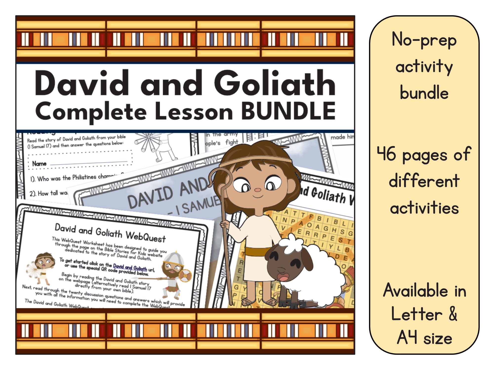 David goliath bundle puzzlescoloring pagesactivitiesposterswebquest made by teachers