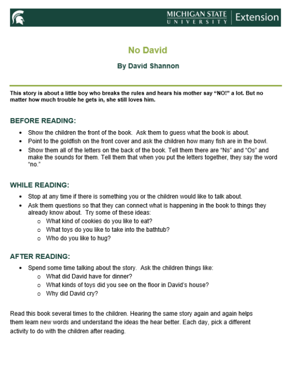 No david family book sheet