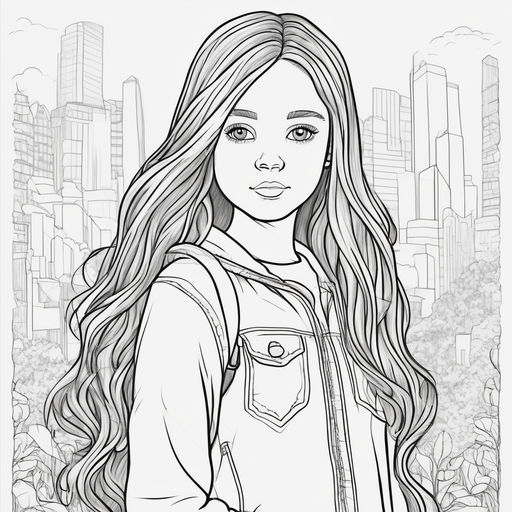 Line art with no color of a smiling african female character with long hair