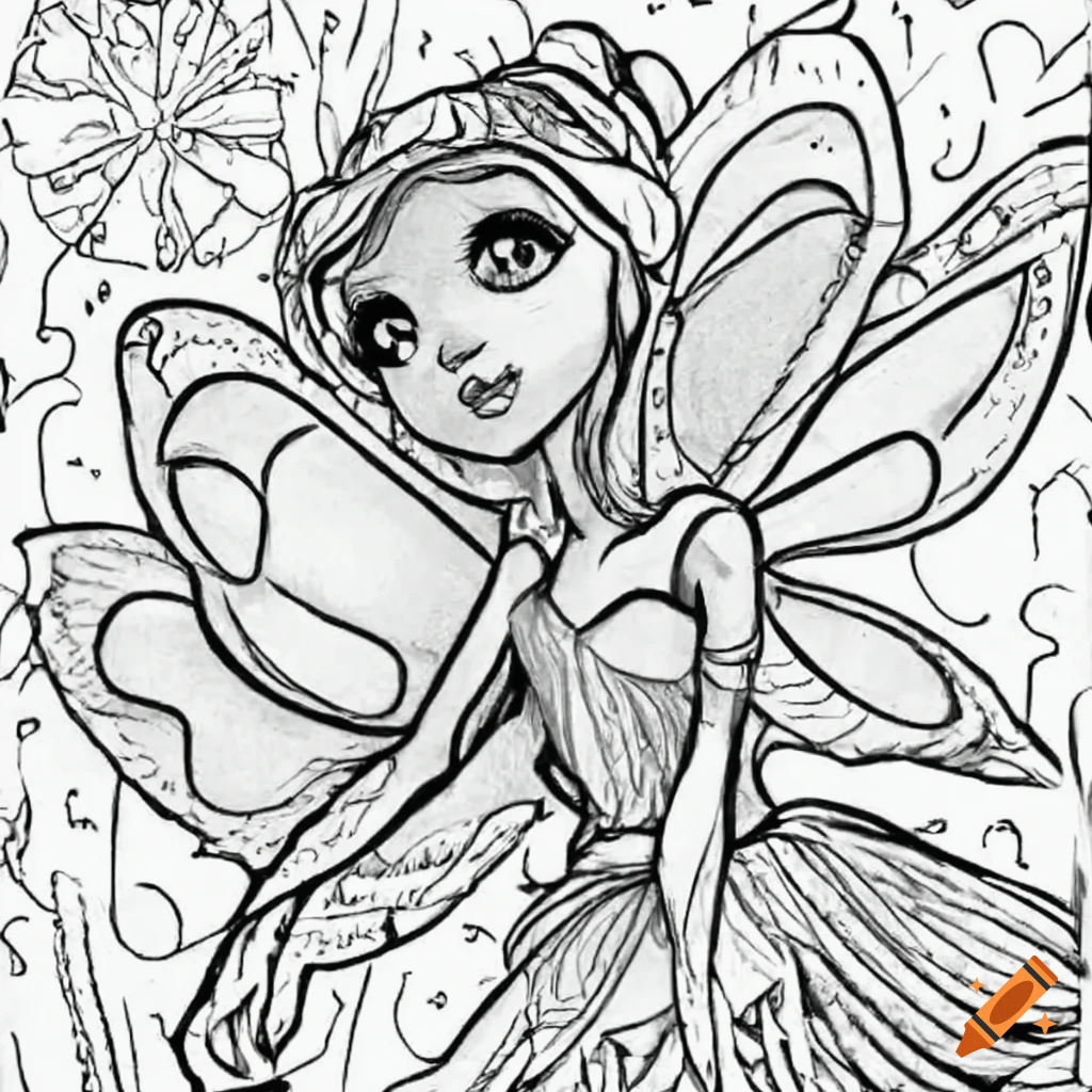 Simple fairy princess coloring page no color on