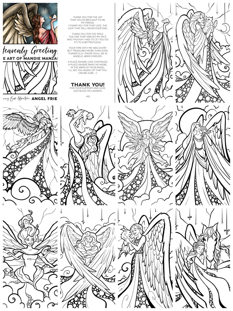 Heavenly greetings angel friends coloring book â the art of mandie manzano