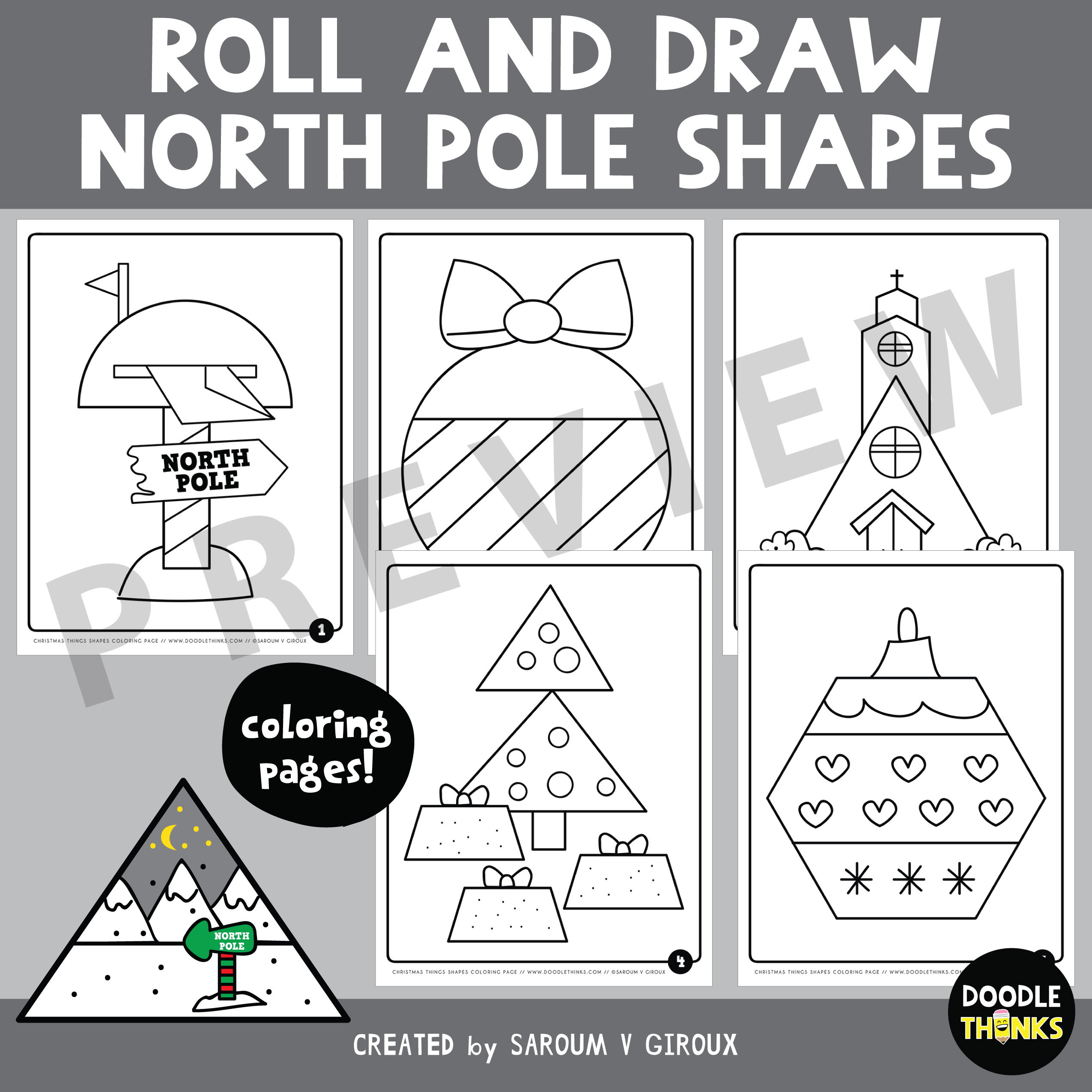 North pole shapes roll draw game coloring sheets no prep activities made by teachers