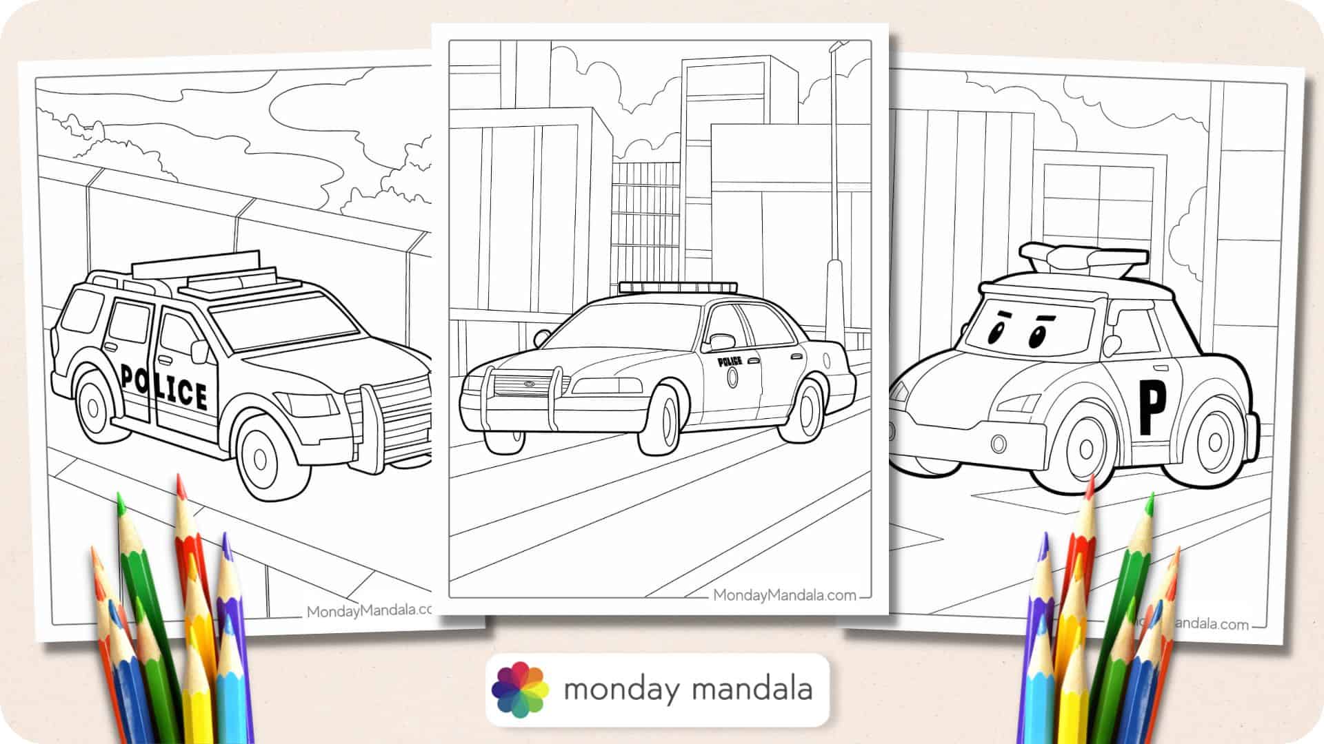 Police car coloring pages free pdf printables