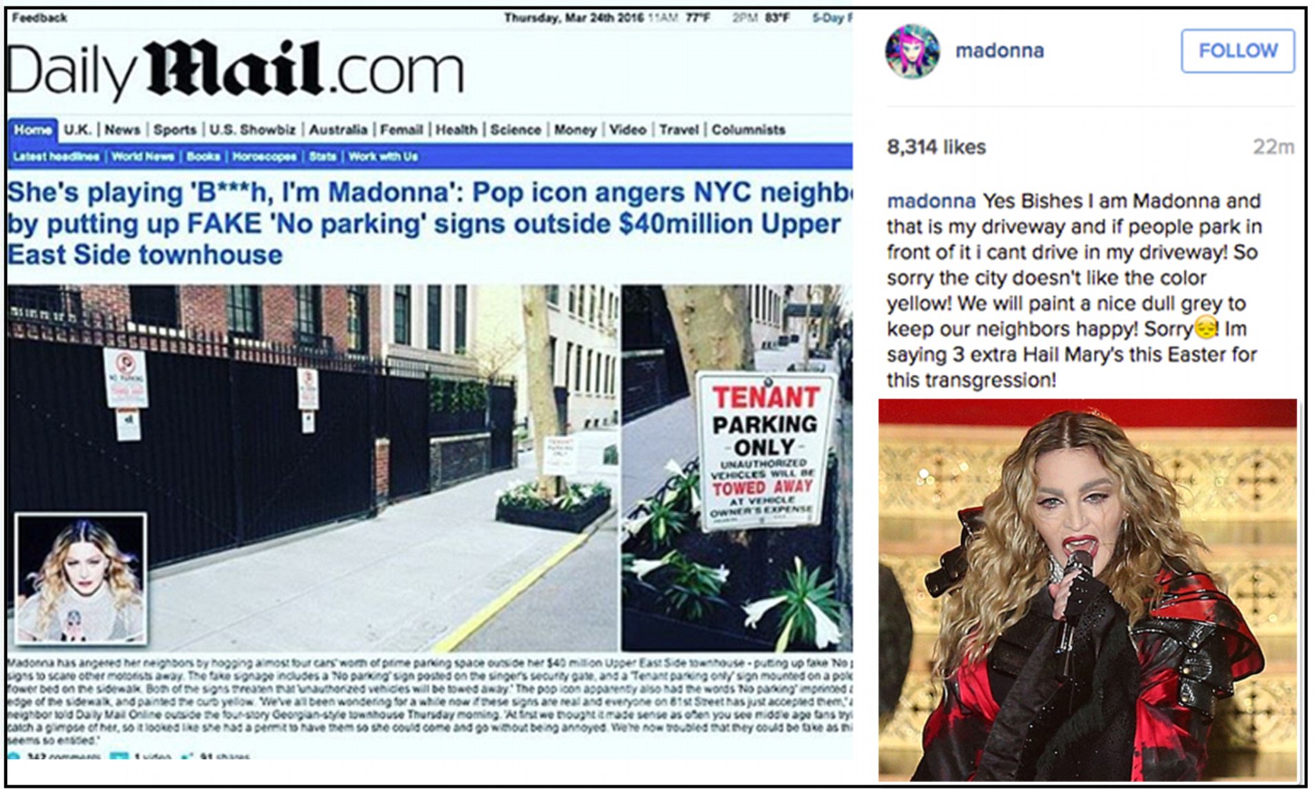 Madonna hits out after her neighbors mplained about her fake no parking signs daily mail online