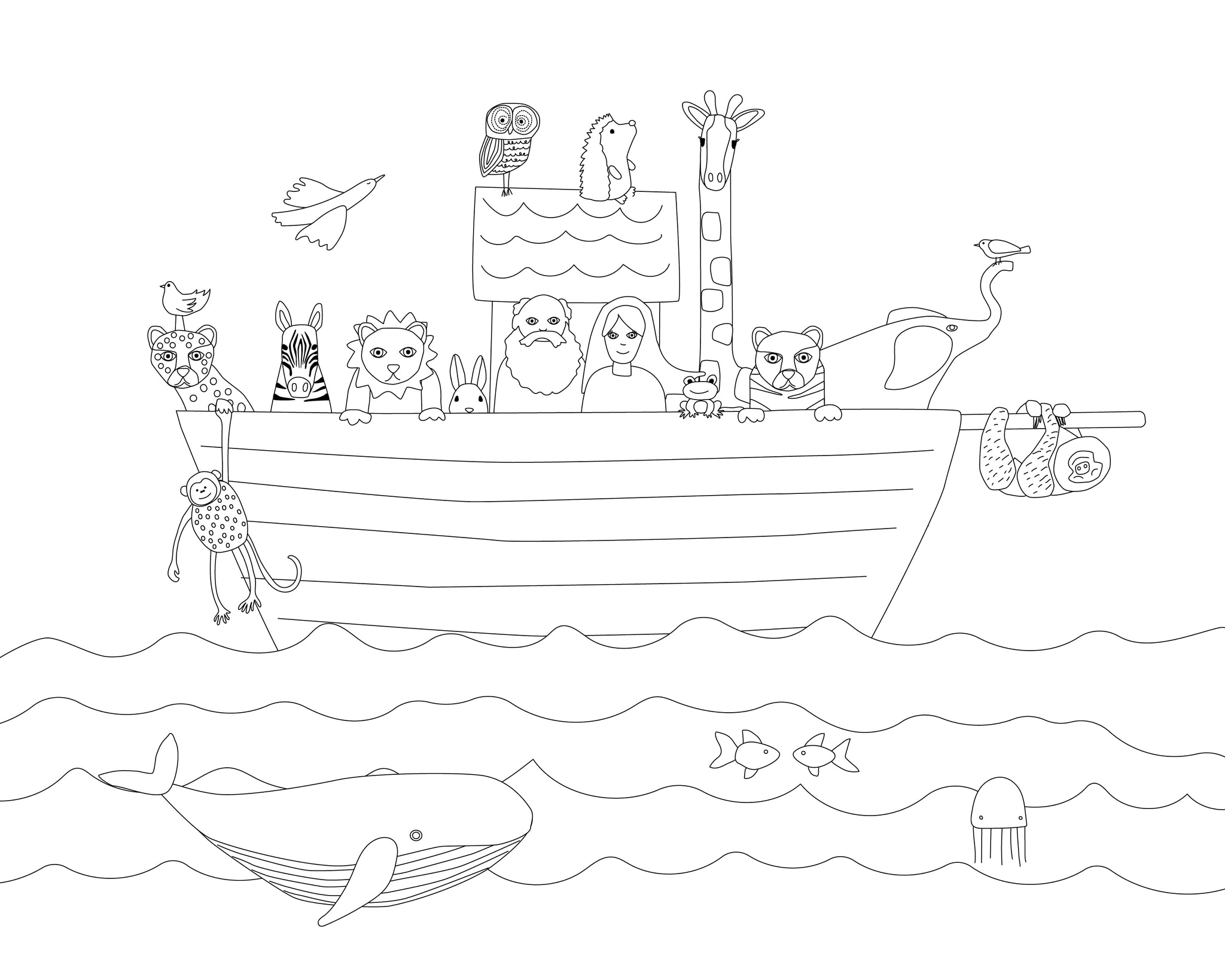 Noahs ark wall art bible illustration and coloring page â