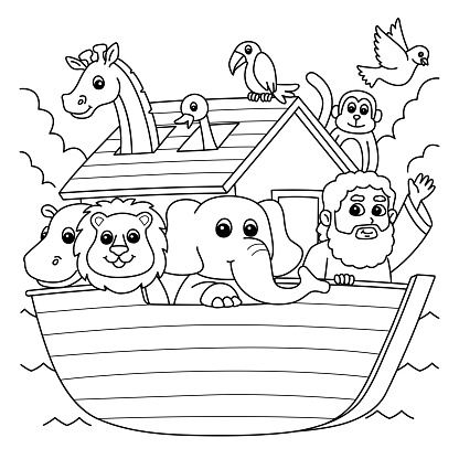 Christian noahs ark coloring page for kids stock illustration