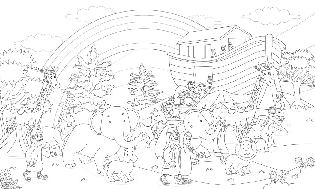 Printable noahs ark and the animals coloring page