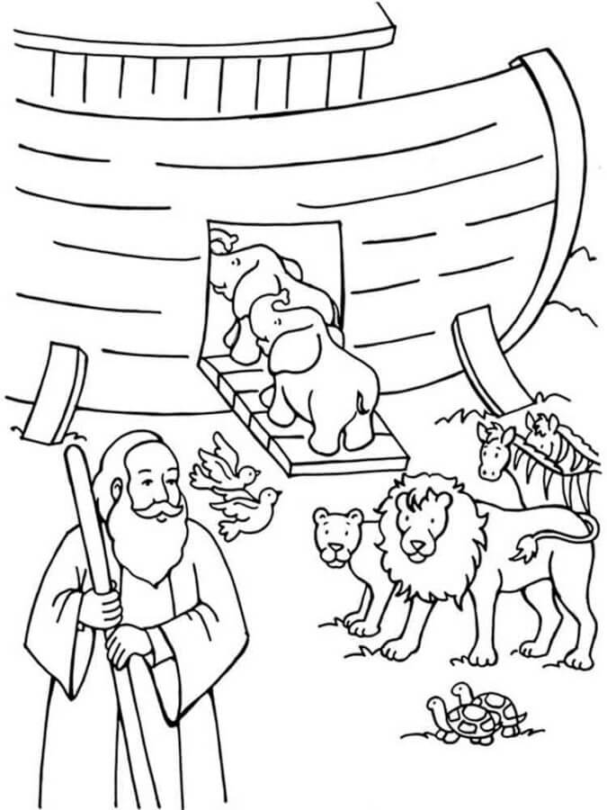 Noah with animals coloring page