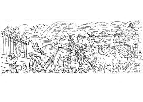 Animals boarding noahs ark sketch coloring page free printable coloring pages