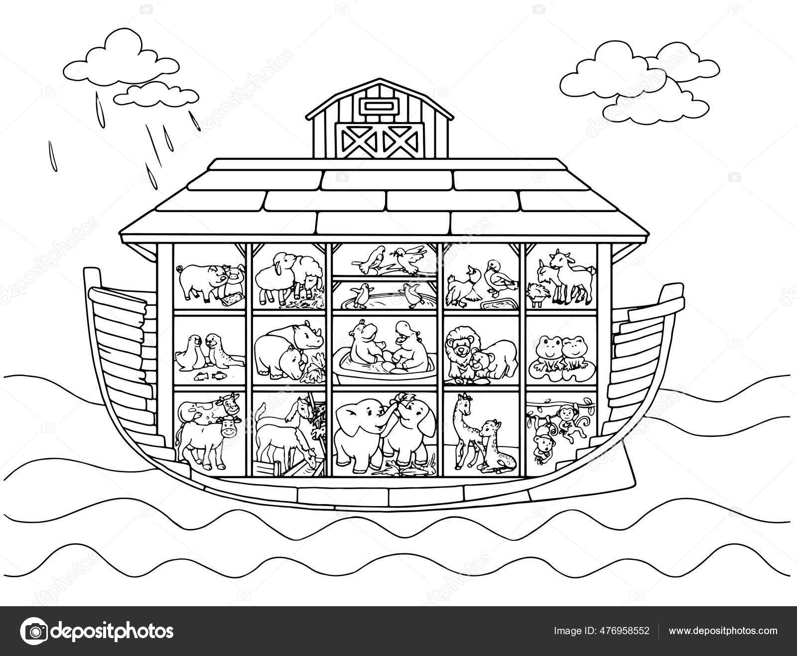 Noahs ark cartoon cute animals children illustration coloring page stock vector by zolgagmail