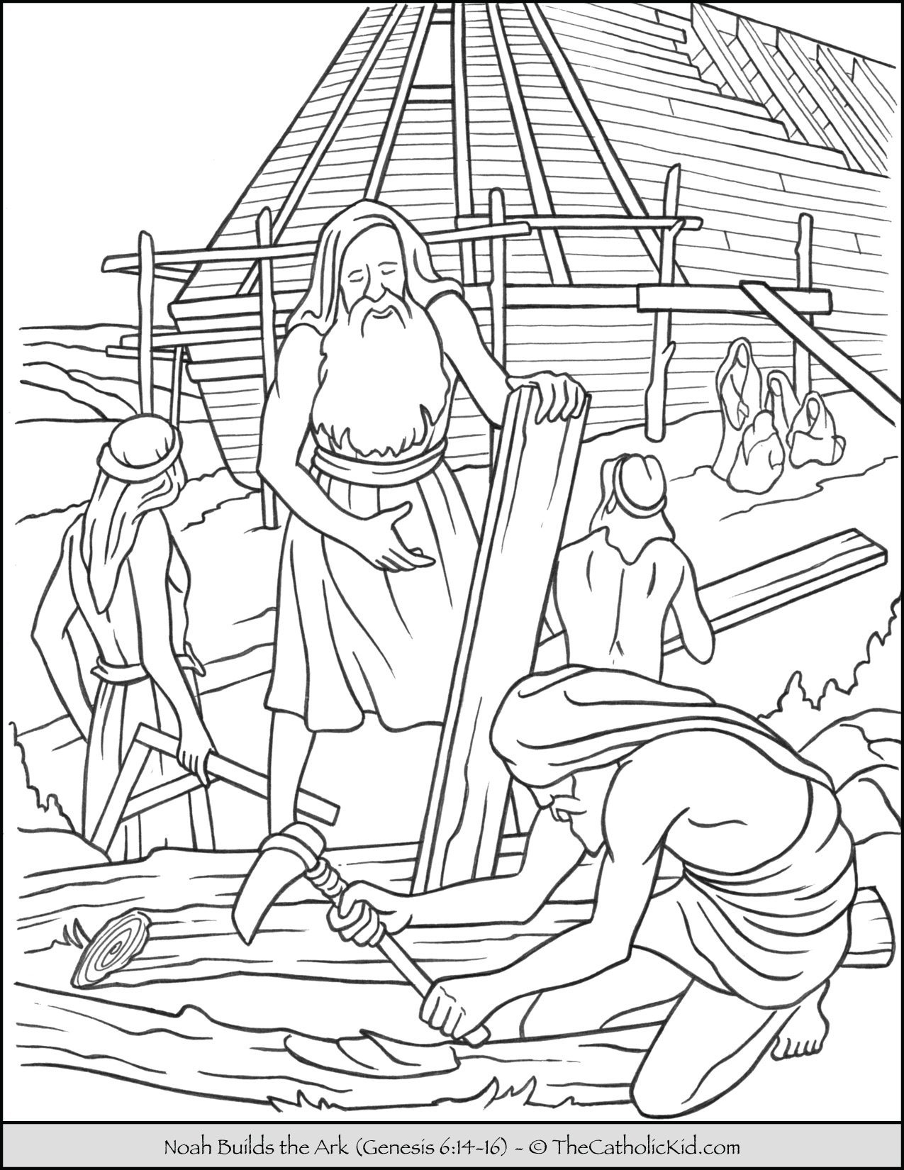Noah building the ark coloring page