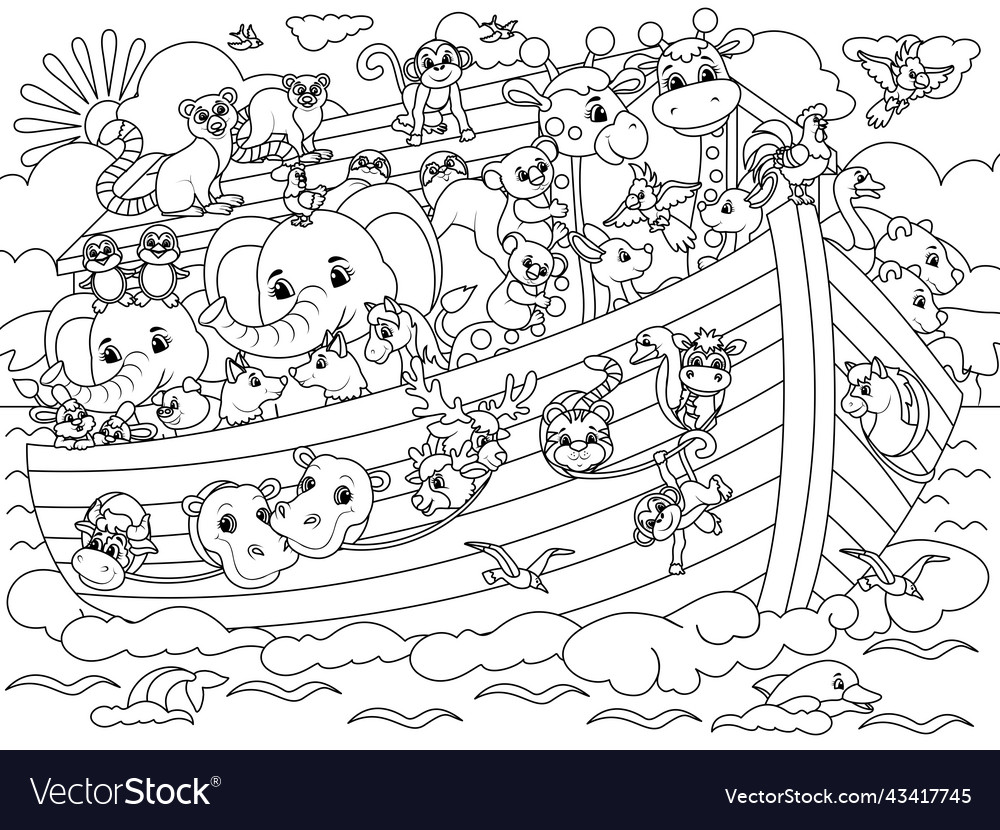 Christian bible story of noah s ark coloring book vector image