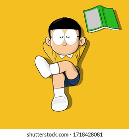 Nerd guy sleeping yelow background stock vector royalty free