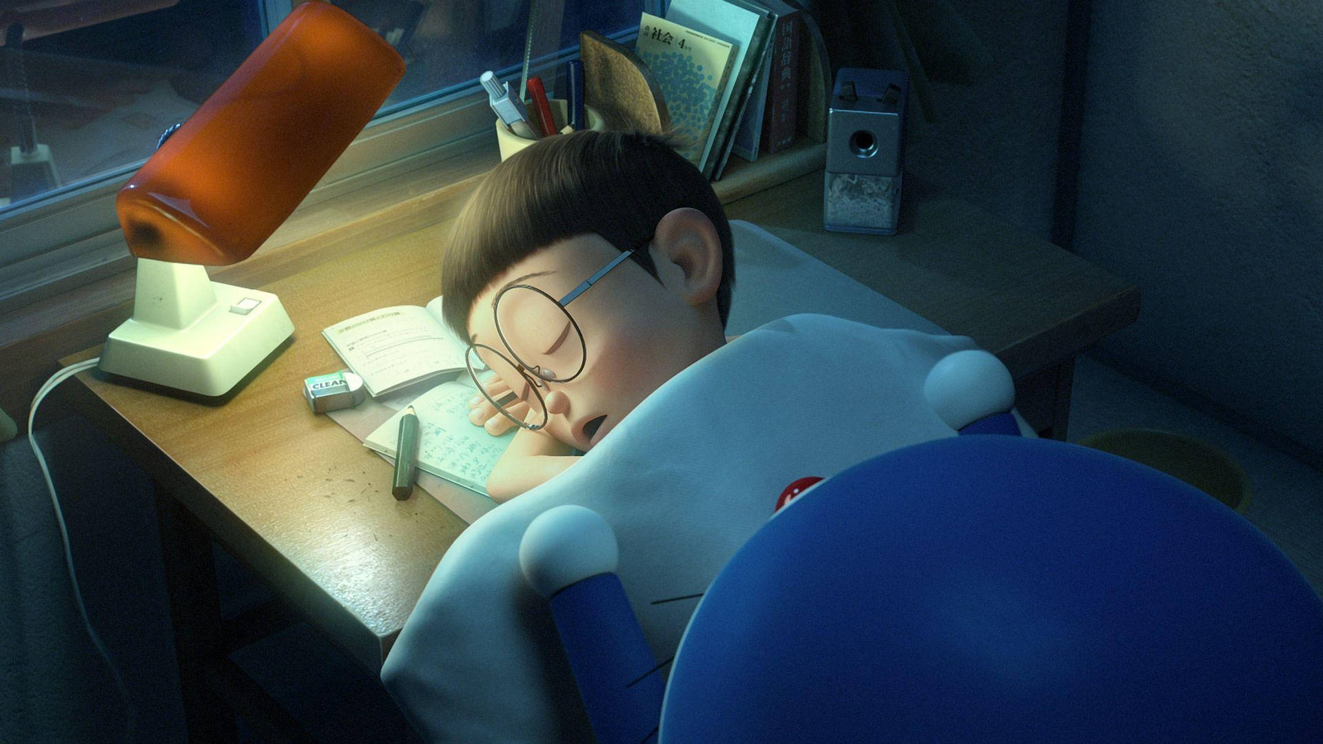 Download sleeping nobita on his study wallpaper