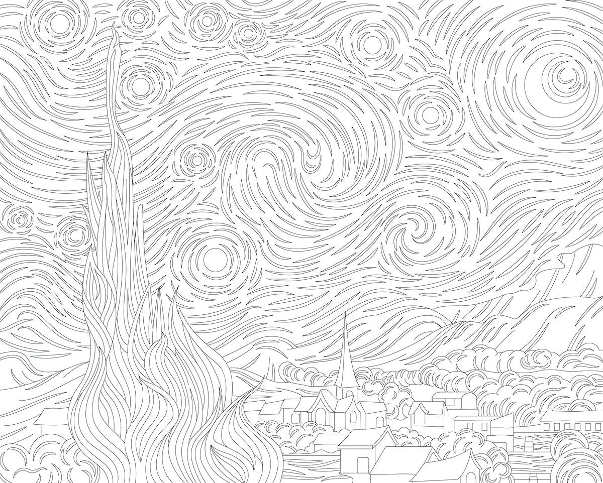 The starry night by vincent van gogh adult coloring page premium image by rawpixelcom manotang starry night van gogh van gogh coloring van gogh