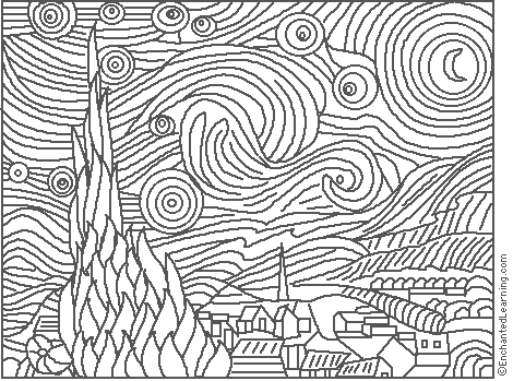 Van gogh starry night coloring page