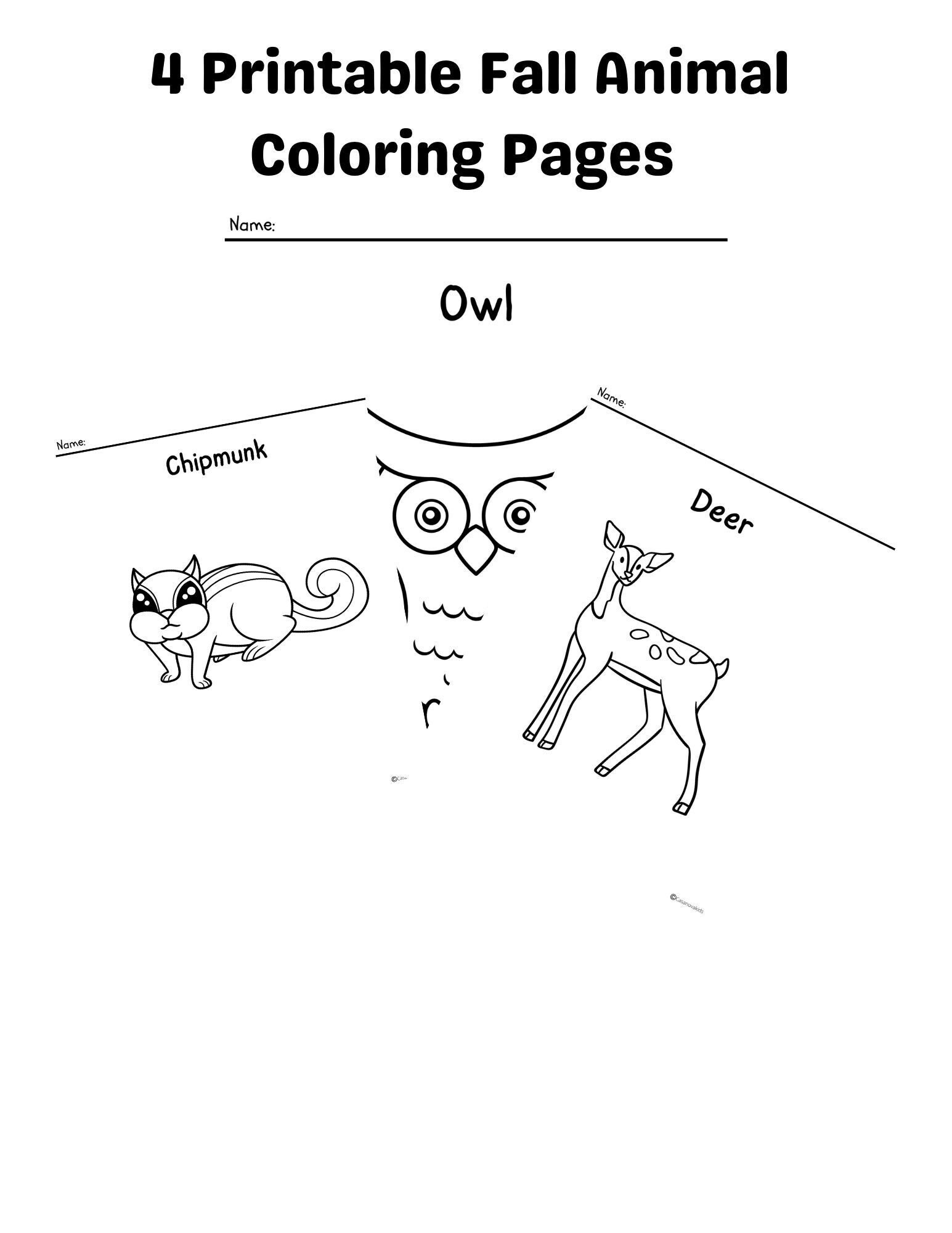 Fall animal coloring printable pages