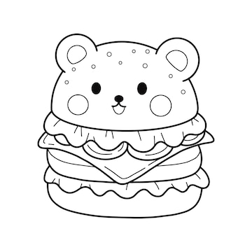 Premium vector burger character coloring page illustration