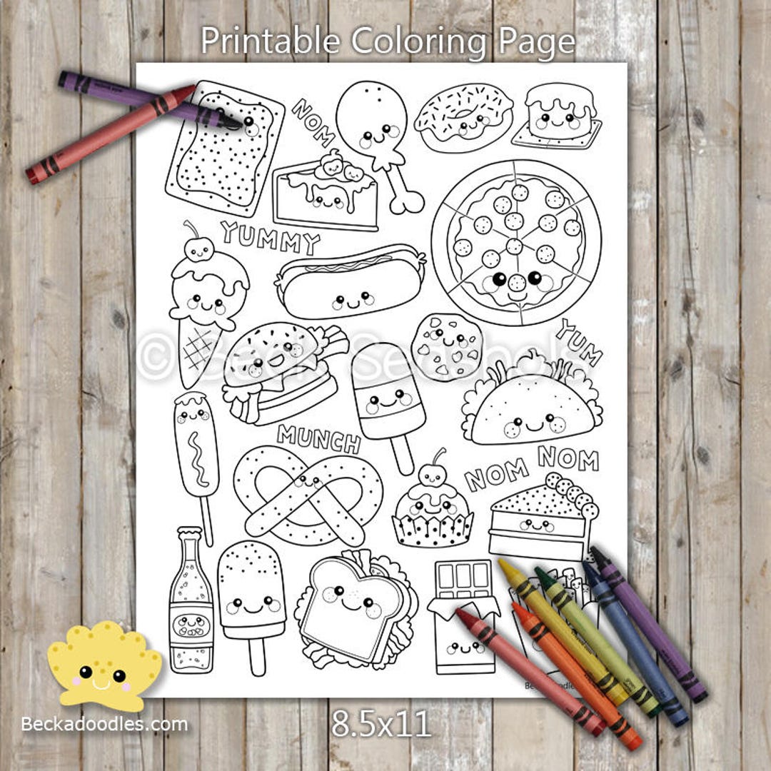 Printable junk food coloring page digital download hand