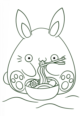 Kawaii bunny eats noodle coloring page free printable coloring pages