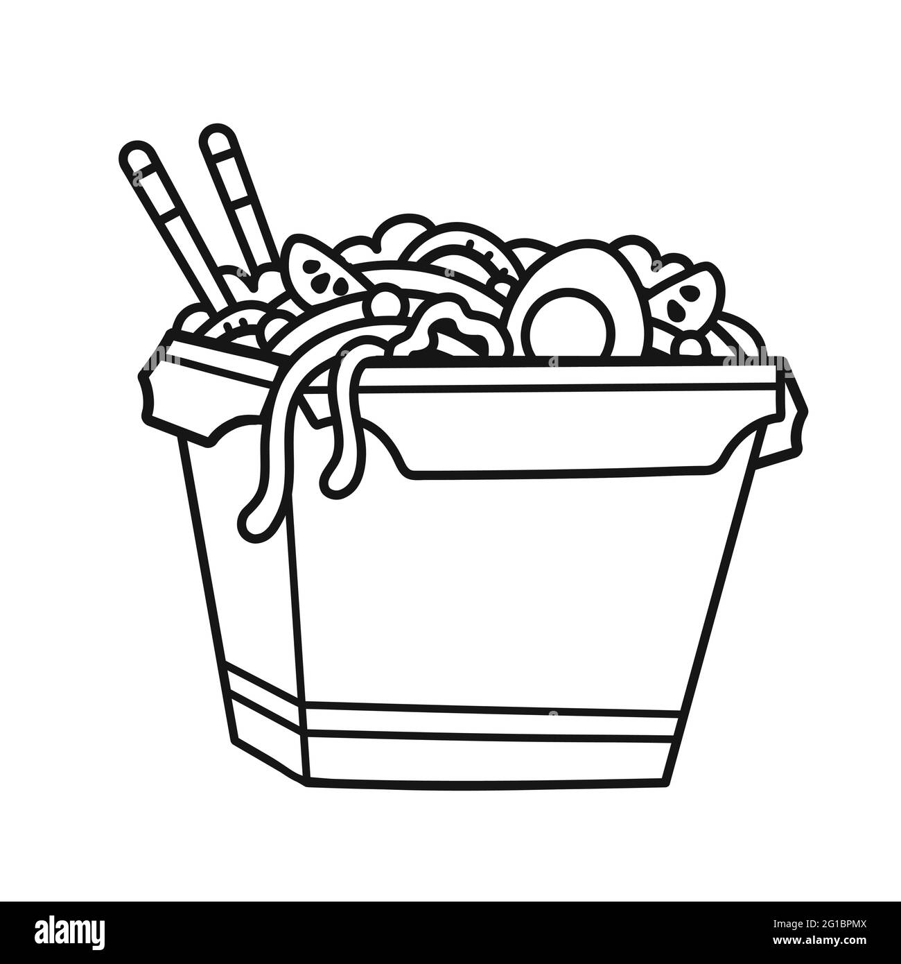 Wok noodle box vector hand drawn cartoon illustration icon isolated on white background wok noodle box asian food coloring book page concept stock vector image art