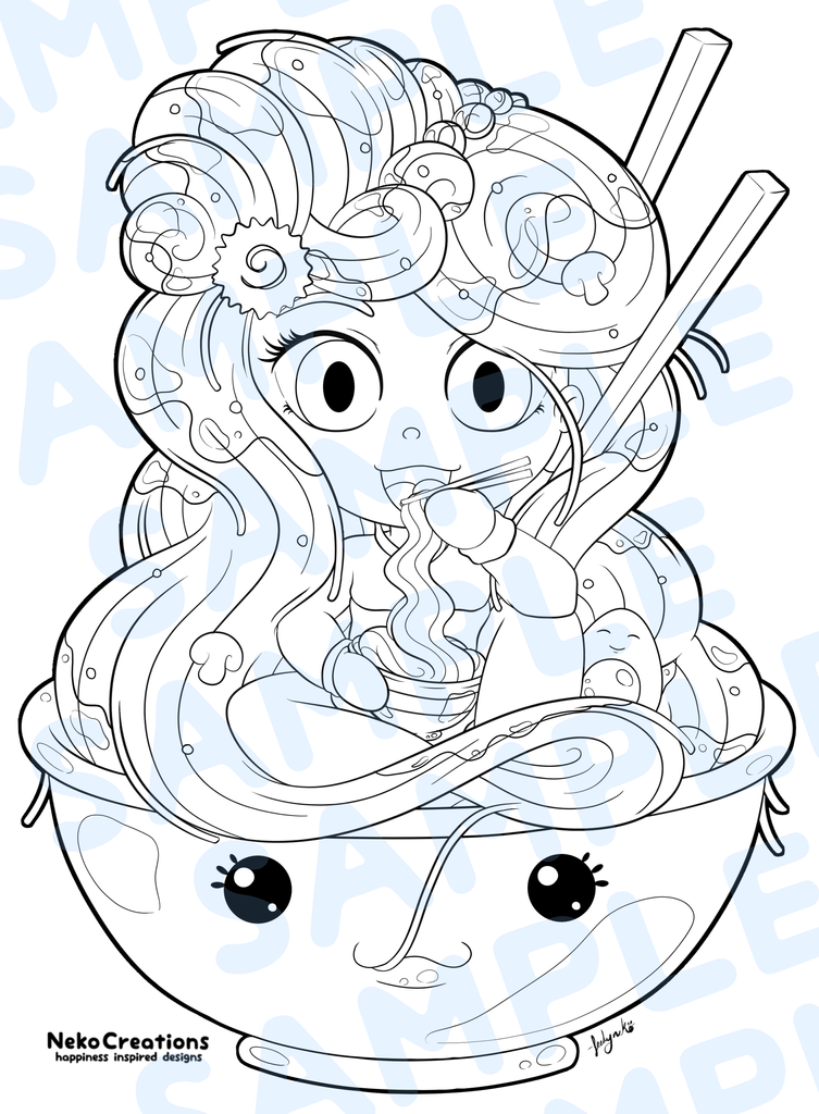 Ramen noodle girl coloring page â