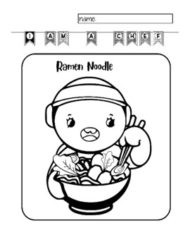 Kawaii sushi ramen noodle character coloring page by banyan tree