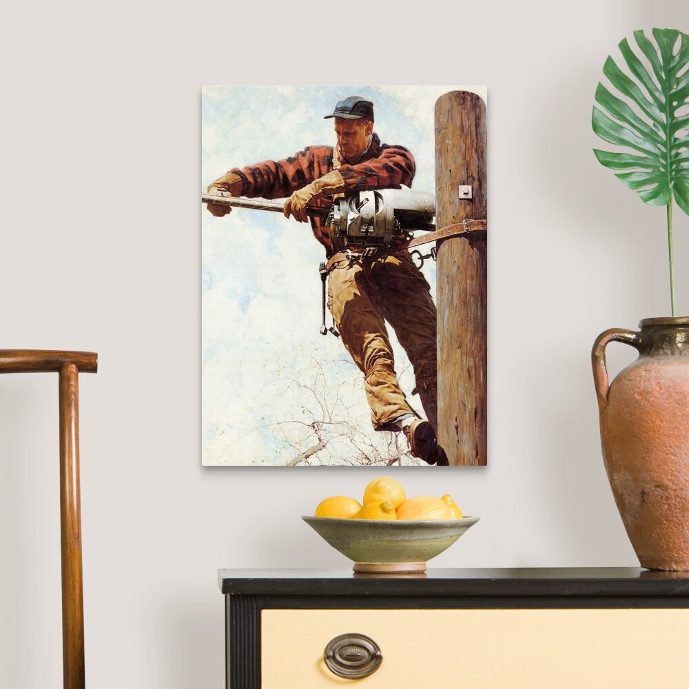 Red barrel studio norman rockwell the lineman on canvas by norman rockwell painting