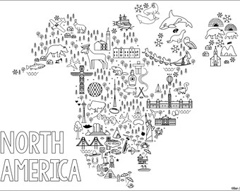 Printable continent coloring pages kids educational world map activity geography homeschool resource instant download pdf