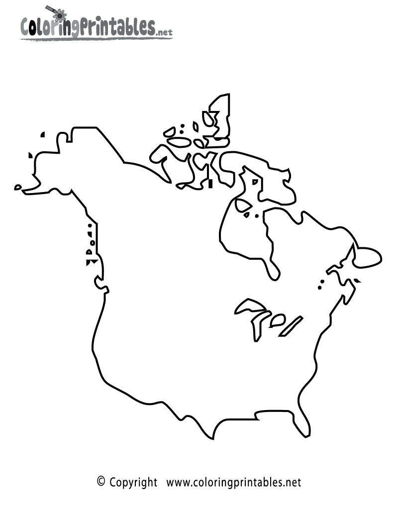 Free printable north america map coloring page