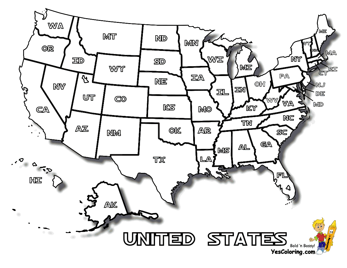 Printable united states map coloring page