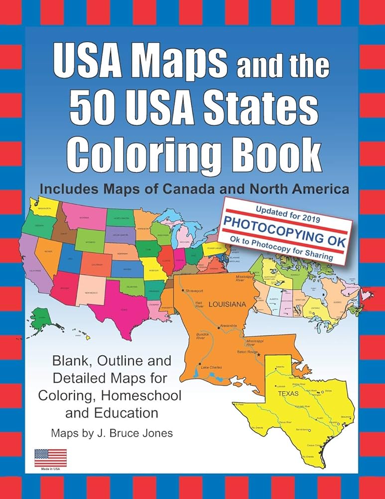 Usa maps and the usa states coloring book includes maps of canada and north america jones j bruce books