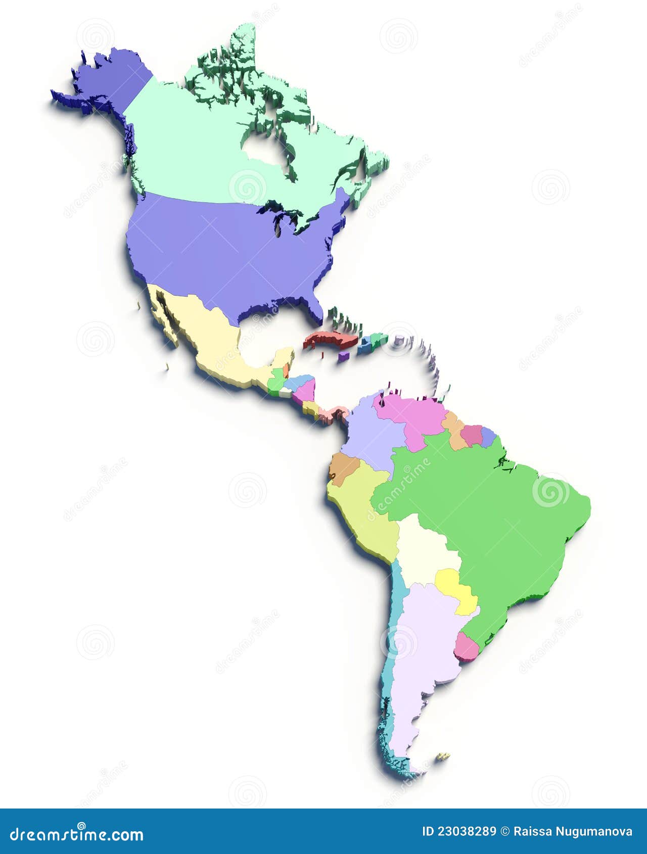 D color map of south and north american countries stock illustration