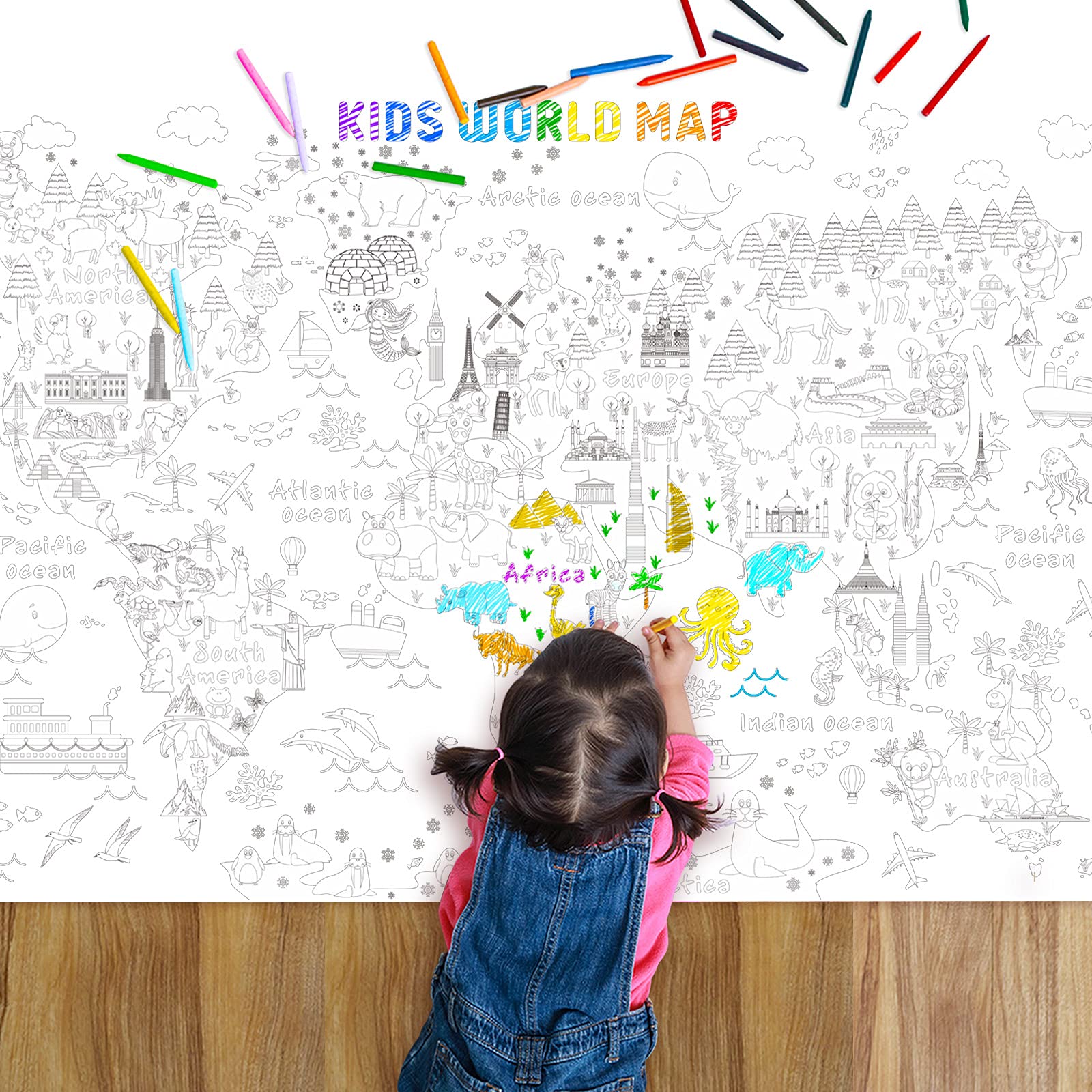 Giant coloring poster jumbo coloring world map for kids large coloring book kids world map coloring poster wall doodle art coloring education poster for classroom home birthday party x