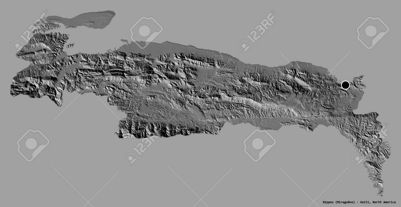 Shape of nippes department of haiti with its capital isolated on a solid color background bilevel elevation map d rendering stock photo picture and royalty free image image