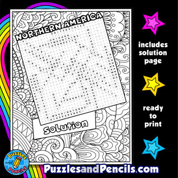 Northern america word search puzzle activity page with coloring tpt