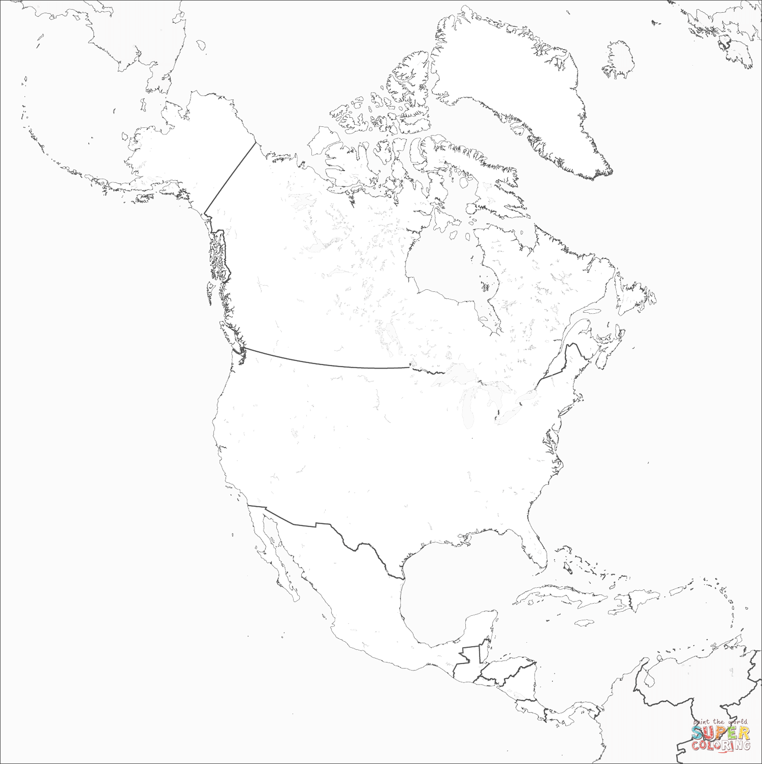 North america map coloring page free printable coloring pages