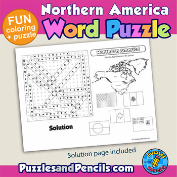 Northern america word search puzzle and coloring activity page tpt