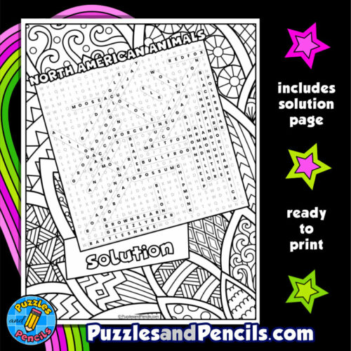 North american animals word search puzzle with coloring north america wordsearch made by teachers