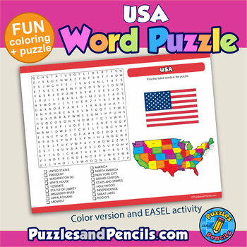 Usa word search puzzle and coloring activity page northern america